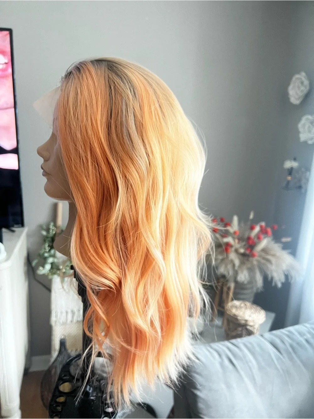 Peach-Orange Lace Front Wig with Soft Waves